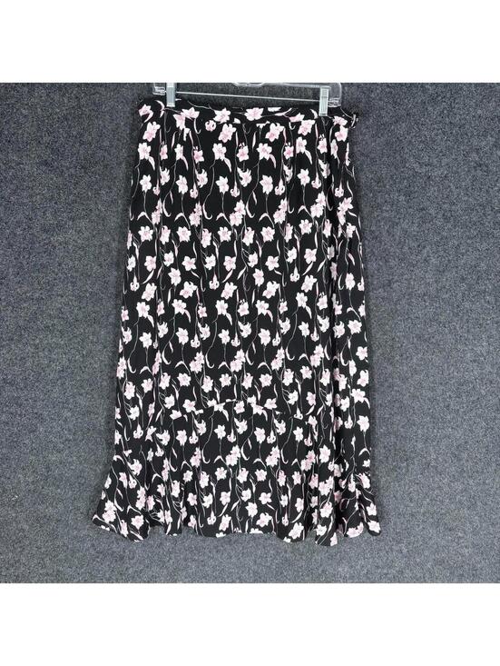Sag Harbor Dresses & Skirts - Sag Harbor Skirt Women 16 Black Floral A-Line Midi Mid Rise Zipper Casual